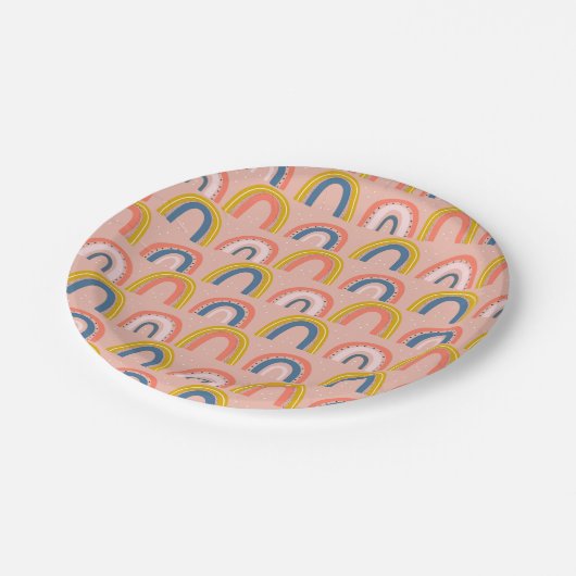 Rainbow Birthday Party Platte Pappteller (Schrägansicht)