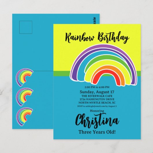 Rainbow Birthday Party Postkarte (Vorne/Hinten)