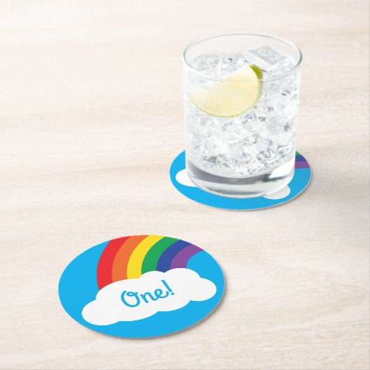 Rainbow Birthday Party Runder Pappuntersetzer (Vor Ort)