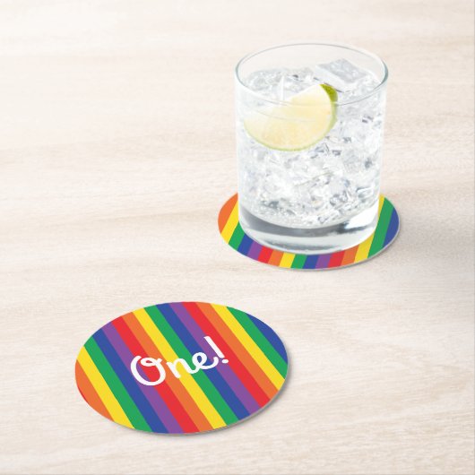 Rainbow Birthday Party Runder Pappuntersetzer (Vor Ort)