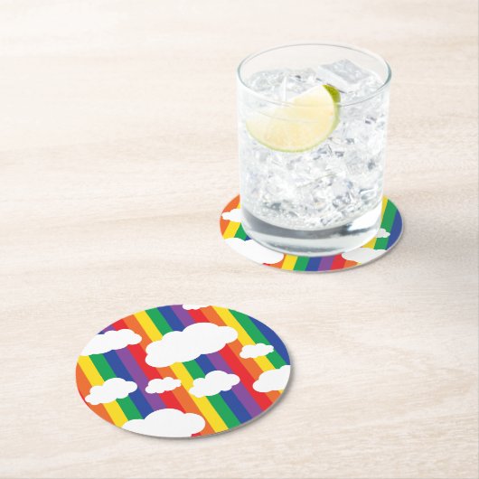 Rainbow Birthday Party Runder Pappuntersetzer (Vor Ort)