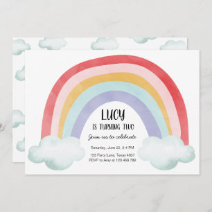 Rainbow Birthday Party Wolken Wasserfarbe Mädchen Einladung