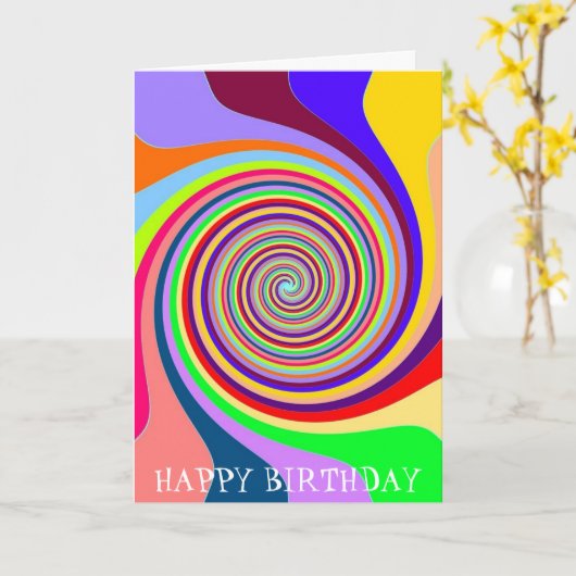 Rainbow Birthday Psychedelic Pop Art candy Swirl Karte (Gelbe Blume)