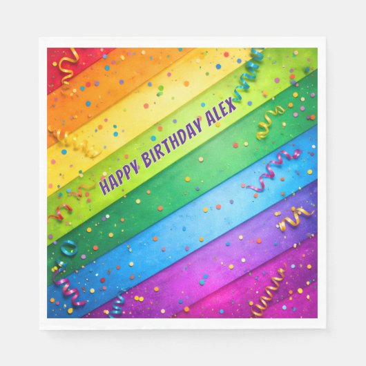Rainbow Birthday Stripes Confetti Party Serviette (Vorderseite)
