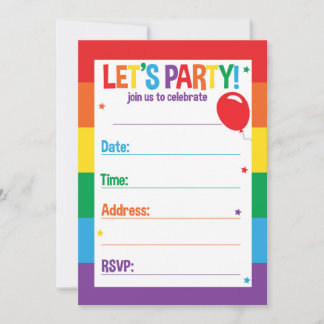 Rainbow Birthday Themed Party Einladung Cards