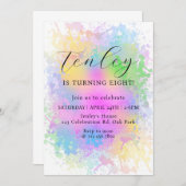 Rainbow Birthday, , Wasserfarbe, Rainbow-Party, Einladung (Vorne/Hinten)