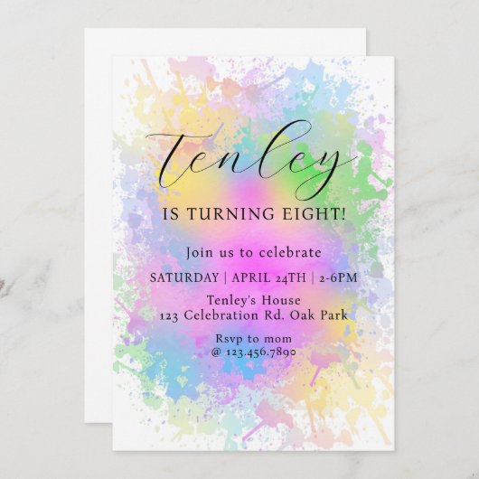 Rainbow Birthday, , Wasserfarbe, Rainbow-Party, Einladung (Vorne/Hinten)