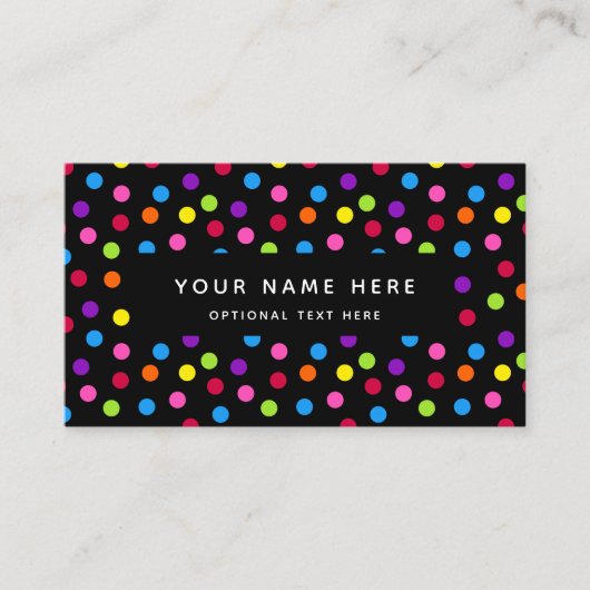 Rainbow Black Bright Polka Dots Confetti Muster Visitenkarte (Vorderseite)