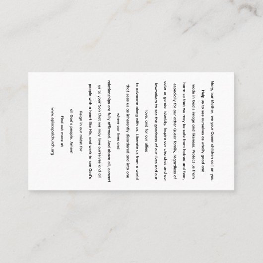 Rainbow Black Madonna Holy Card Visitenkarte (Rückseite)