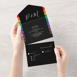 Rainbow Black Minimalistisch Elegant Script All In One Einladung