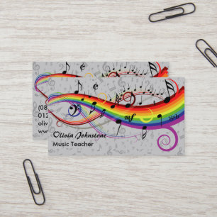Rainbow Black Music Notes on Gray Business Cards Visitenkarte