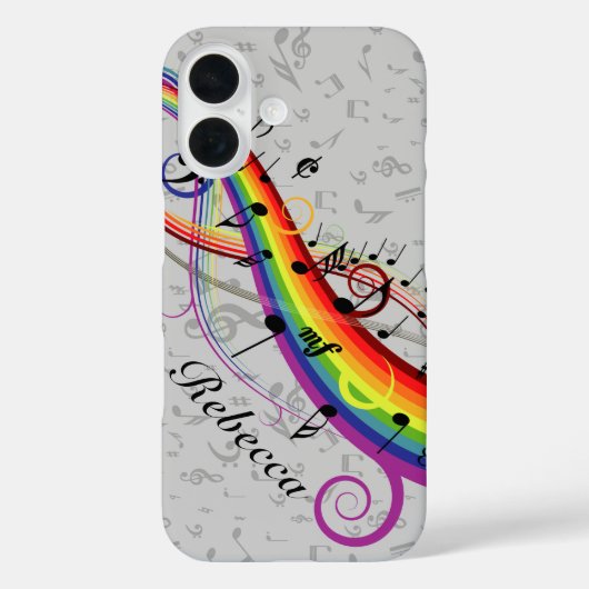 Rainbow Black Musical Notes on Grau Case-Mate iPhone Hülle (Rückseite)