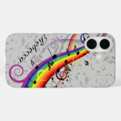 Rainbow Black Musical Notes on Grau Case-Mate iPhone Hülle (Rückseite (Horizontal))