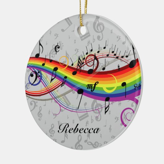 Rainbow Black Musical Notes on Grau Keramik Ornament (Links)