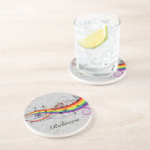 Rainbow Black Musical Notes on Grau Sandstein Untersetzer (Seite)