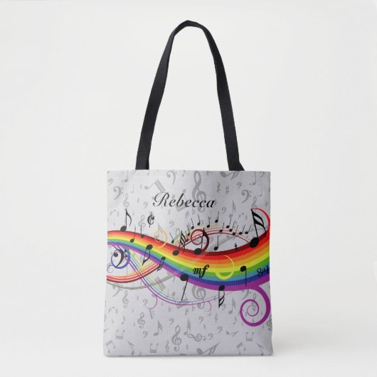 Rainbow Black Musical Notes on Grau Tasche (Vorderseite)