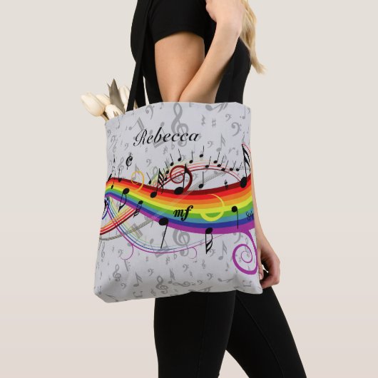Rainbow Black Musical Notes on Grau Tasche (Von Nahem)
