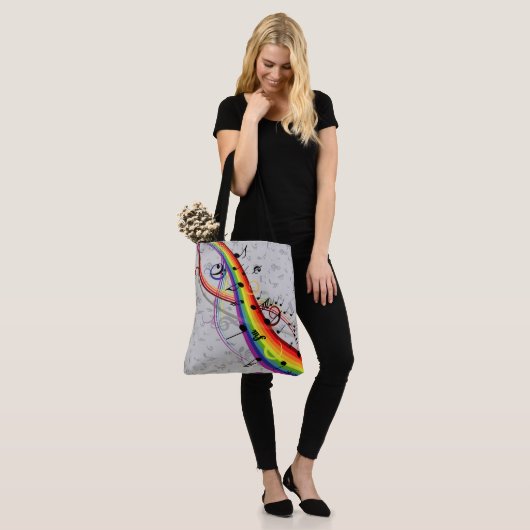 Rainbow Black Musical Notes on Grau Tasche (Am Model)