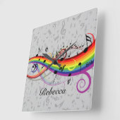 Rainbow Black Musical Notes on Gray Quadratische Wanduhr (Winkel)