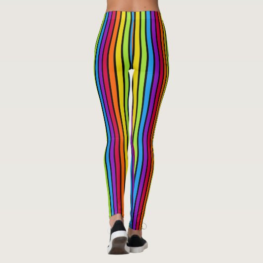 Rainbow Black Vertical Stripes Bright farbig Leggings (Rückseite)