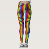 Rainbow Black Vertical Stripes Bright farbig Leggings (Vorderseite)