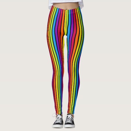 Rainbow Black Vertical Stripes Bright farbig Leggings (Vorderseite)