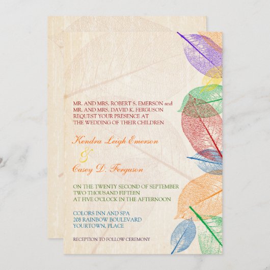 Rainbow-Blätter Einladung (Vorne/Hinten)