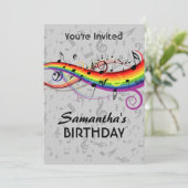 Rainbow Blck Musiknotens Geburtstagsparty Einladung (Stehend Vorderseite)