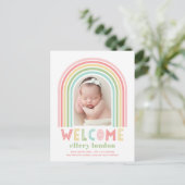 Rainbow Bliss Baby Birth Ankündigung Postcard Postkarte (Stehend Vorderseite)