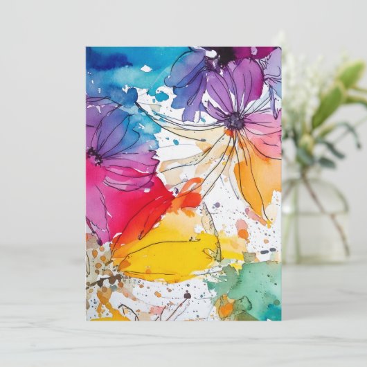 Rainbow Bloom Watercolor Einladung (Stehend Vorderseite)