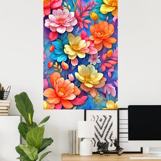 Rainbow Blossom: Eine moderne Symphonie von Farben Poster (Heimbüro)