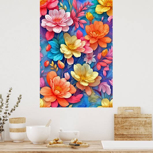 Rainbow Blossom: Eine moderne Symphonie von Farben Poster (Küche)