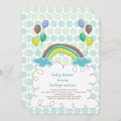 Rainbow & Blue Balloons Baby Boy Dusche Einladung (Vorne/Hinten)