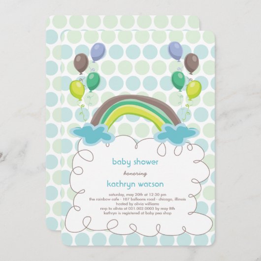 Rainbow & Blue Balloons Baby Boy Dusche Einladung (Vorne/Hinten)