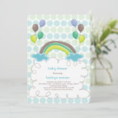 Rainbow & Blue Balloons Baby Boy Dusche Einladung (Stehend Vorderseite)