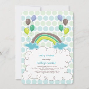 Rainbow & Blue Balloons Baby Boy Dusche Einladung