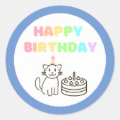 Rainbow&Blue Birthday Classic Round Sticker (Vorderseite)
