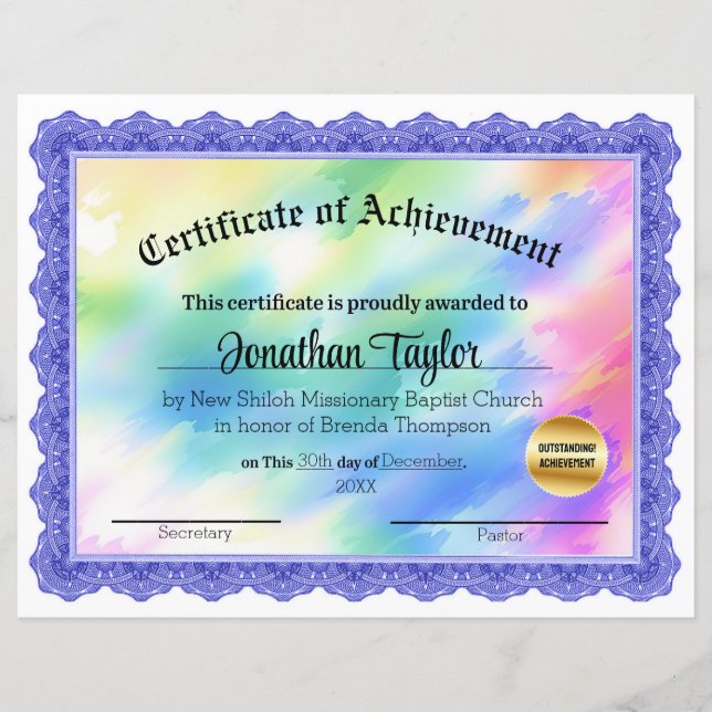 Rainbow Blue Certificate of Achievement (Vorderseite)