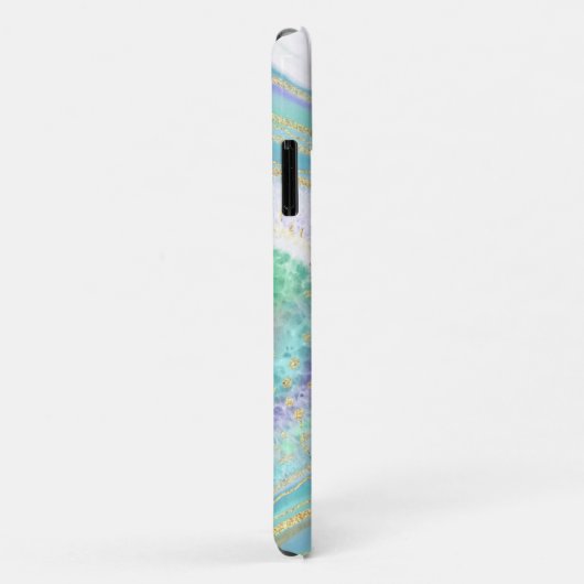 *~* Rainbow Blue Mint Agate Gold Glitzer Pastell Case-Mate iPhone Hülle (Hinten/Rechts)
