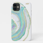 *~* Rainbow Blue Mint Agate Gold Glitzer Pastell Case-Mate iPhone Hülle (Rückseite)