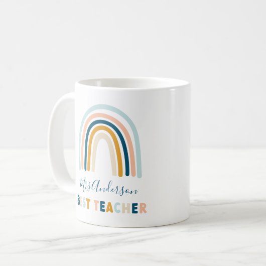 Rainbow blue personalisiert best lehrer kaffeetasse (Vorderseite Links)