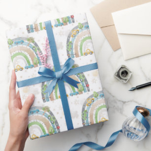 Rainbow Blue und Green mit Cars Street Signs Boy Geschenkpapier