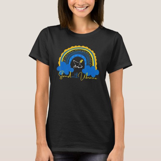 Rainbow Blue Yellow Stand With Ukra.ine Dove Peace T-Shirt (Vorderseite)
