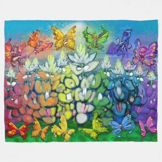 Rainbow Bluebonnets Map Fleece Blanket (Vorderseite (Horizontal))