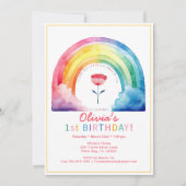 Rainbow Blume 1. Geburtstag Party Einladung (Vorderseite)