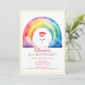 Rainbow Blume 1. Geburtstag Party Einladung (Stehend Vorderseite)