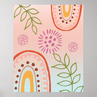 Rainbow Blume Boho Abstrakt Poster