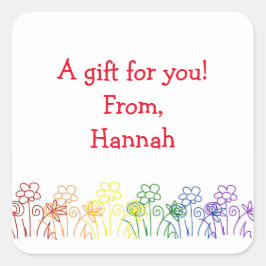 Rainbow Blume Custom Birthday Geschenkaufkleber Quadratischer Aufkleber