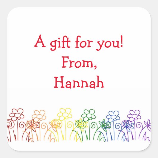 Rainbow Blume Custom Birthday Geschenkaufkleber Quadratischer Aufkleber (Vorderseite)