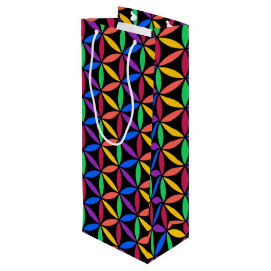 Rainbow-Blume des Lebensmusters Geschenktüte Für Weinflaschen (Rückseite Schrägansicht)